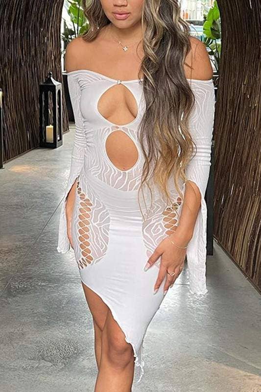 Off shoulder mesh mini dress