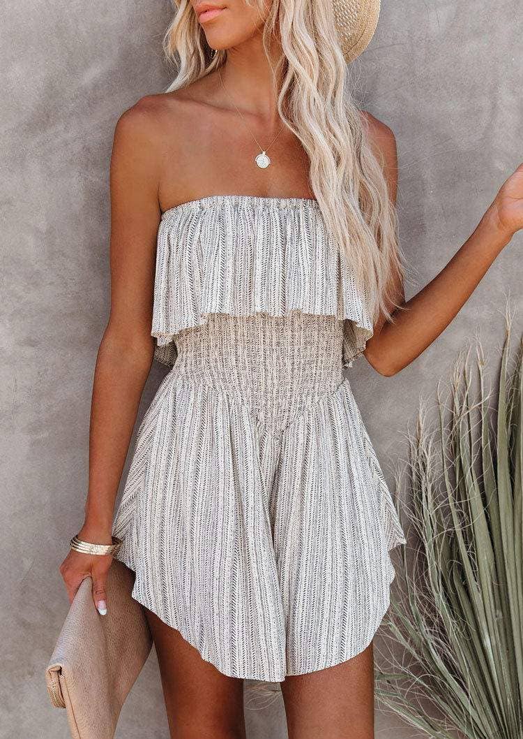 Ruffled strapless bandeau romper