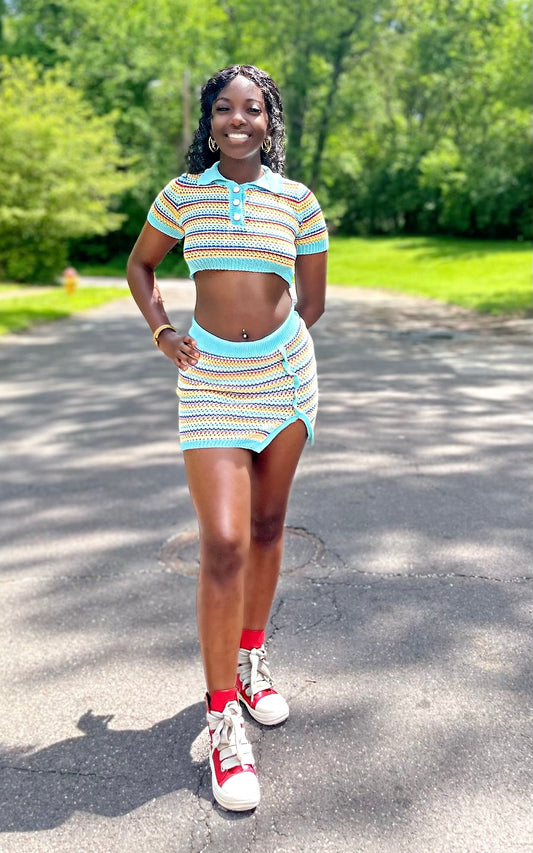 Bianca Short Sleeve Striped Skirt Sets